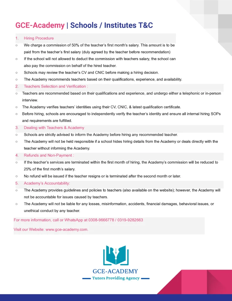 School T&C - GCE Academy